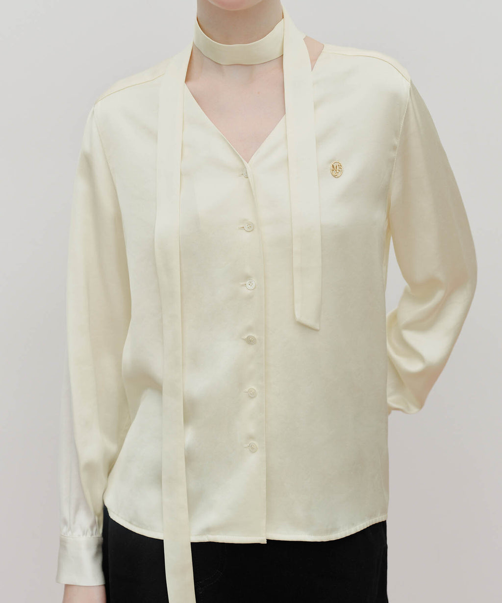 Marithe & Francois Girbaud - V-neck Tie Blouse (Ivory) product image 6 | TRAB K-Fashion Australia