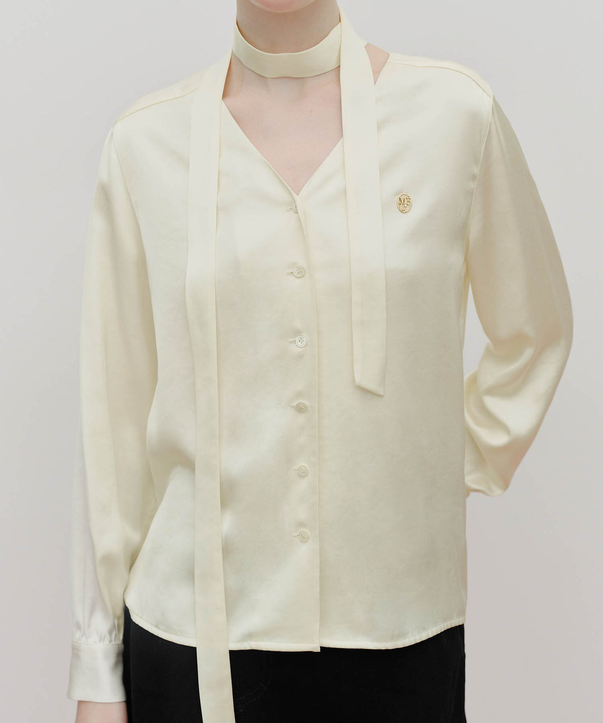Marithe & Francois Girbaud - V-neck Tie Blouse (Ivory) product image 6 | TRAB K-Fashion Australia