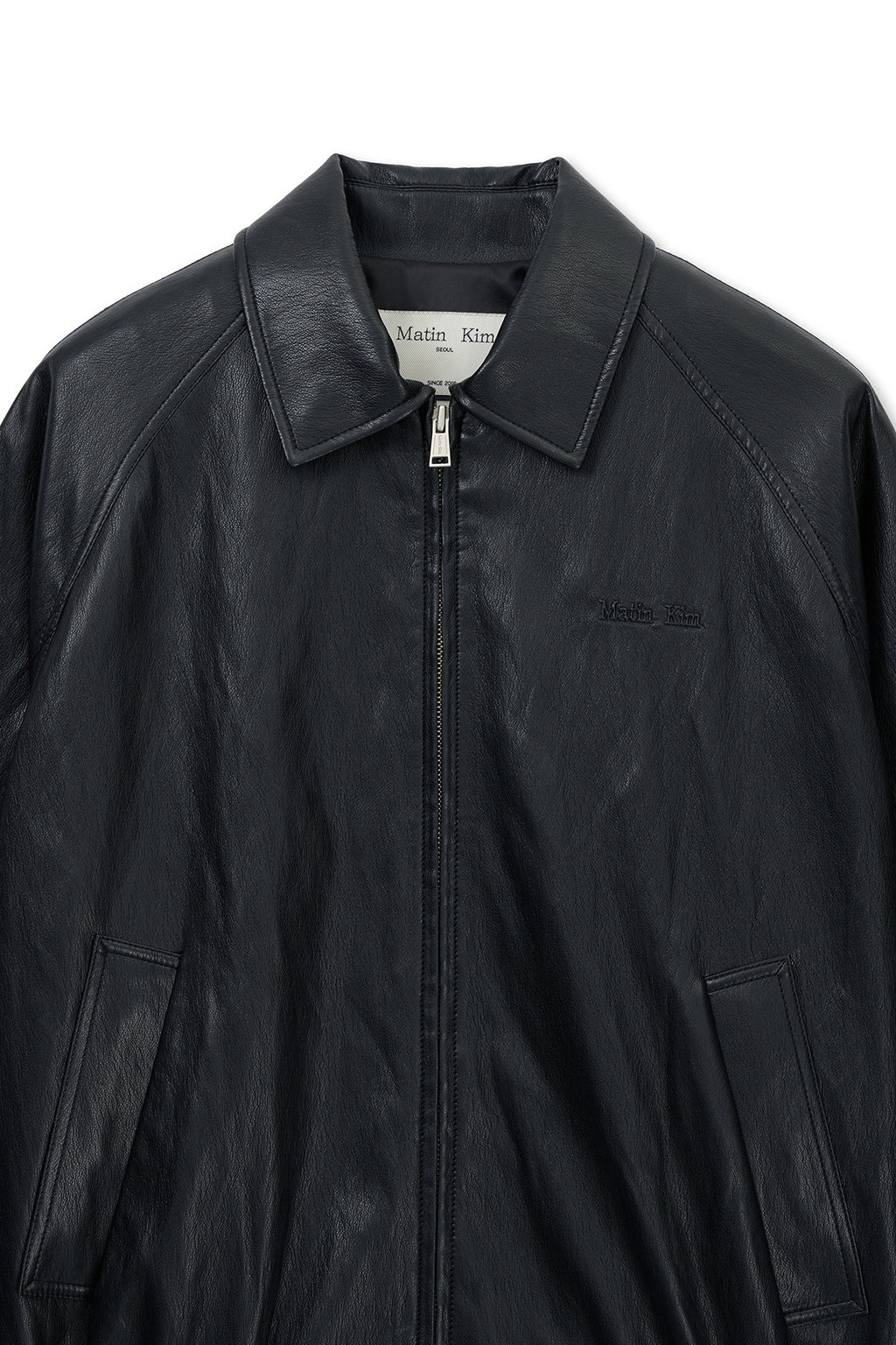 Matin Kim - Small Logo Faux Leather Zip Up Jumper (Black) product image 3 | TRAB K-Fashion Australia