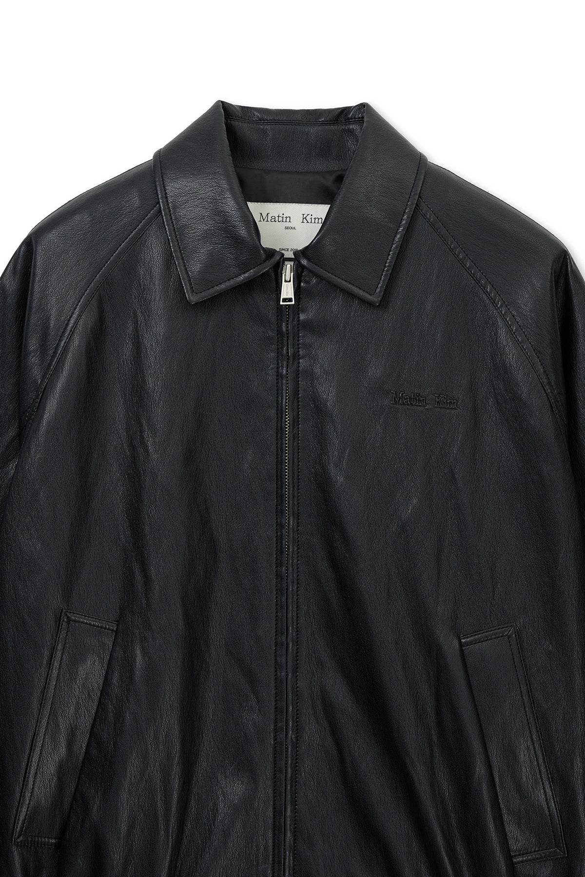 Matin Kim - Small Logo Faux Leather Zip Up Jumper (Black) product image 3 | TRAB K-Fashion Australia