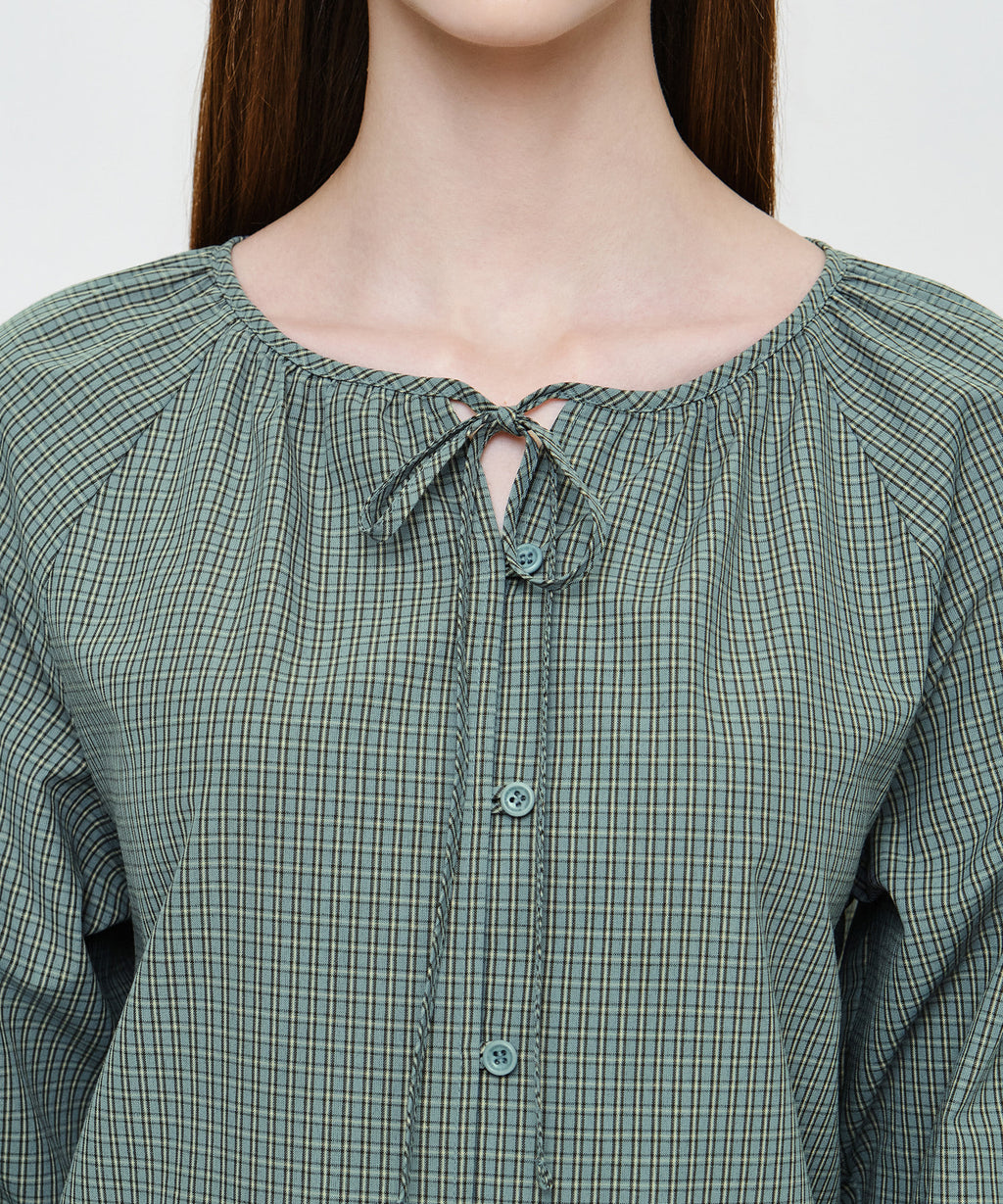 Marithe & Francois Girbaud - Check Ribbon Crop Blouse (Vintage Blue) product image 4 | TRAB K-Fashion Australia