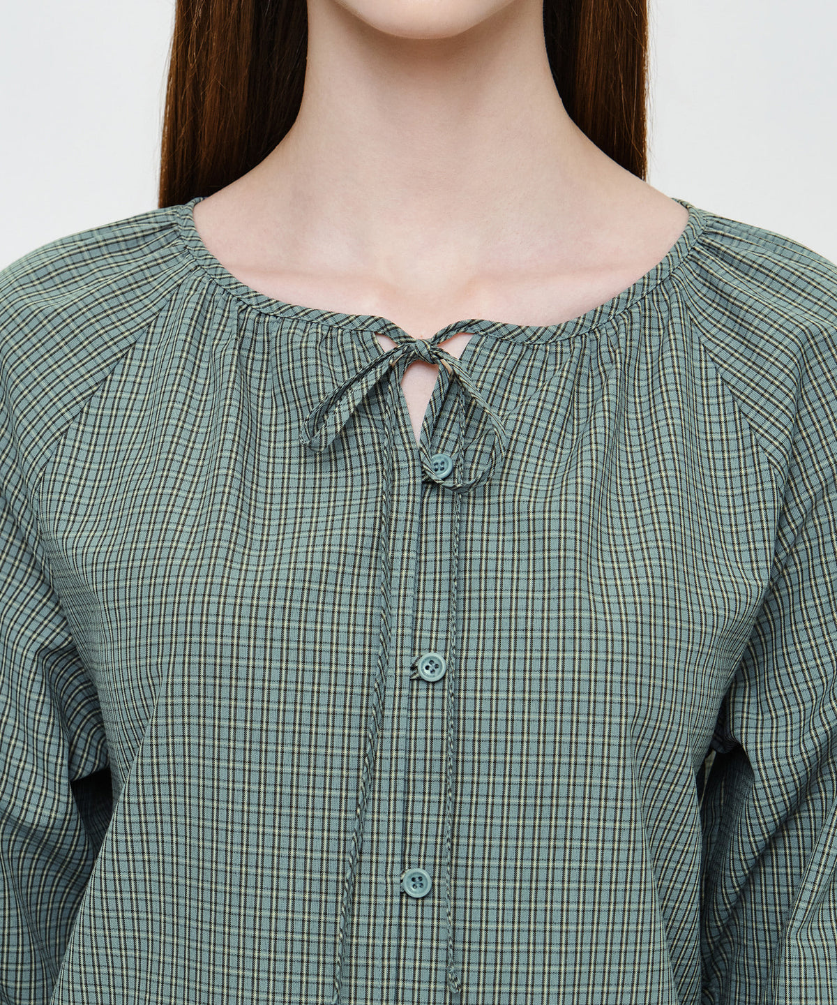 Marithe & Francois Girbaud - Check Ribbon Crop Blouse (Vintage Blue) product image 4 | TRAB K-Fashion Australia