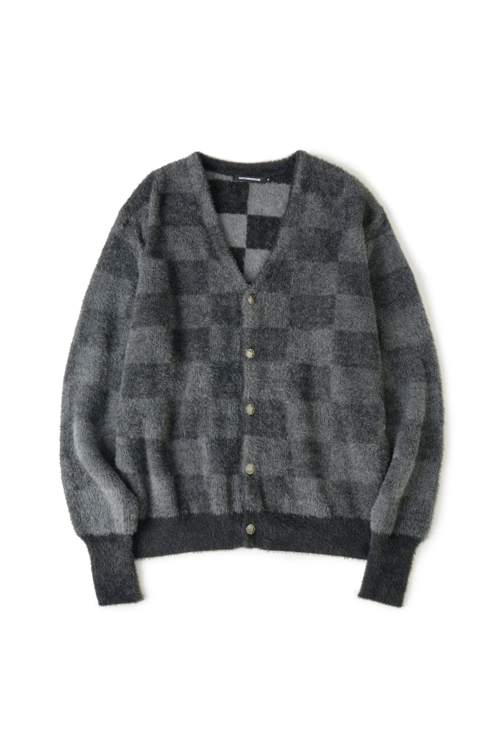 Hatchingroom - Hairy Cardigan Checkerboard (Charcoal/Grey) product image 1 | TRAB K-Fashion Australia