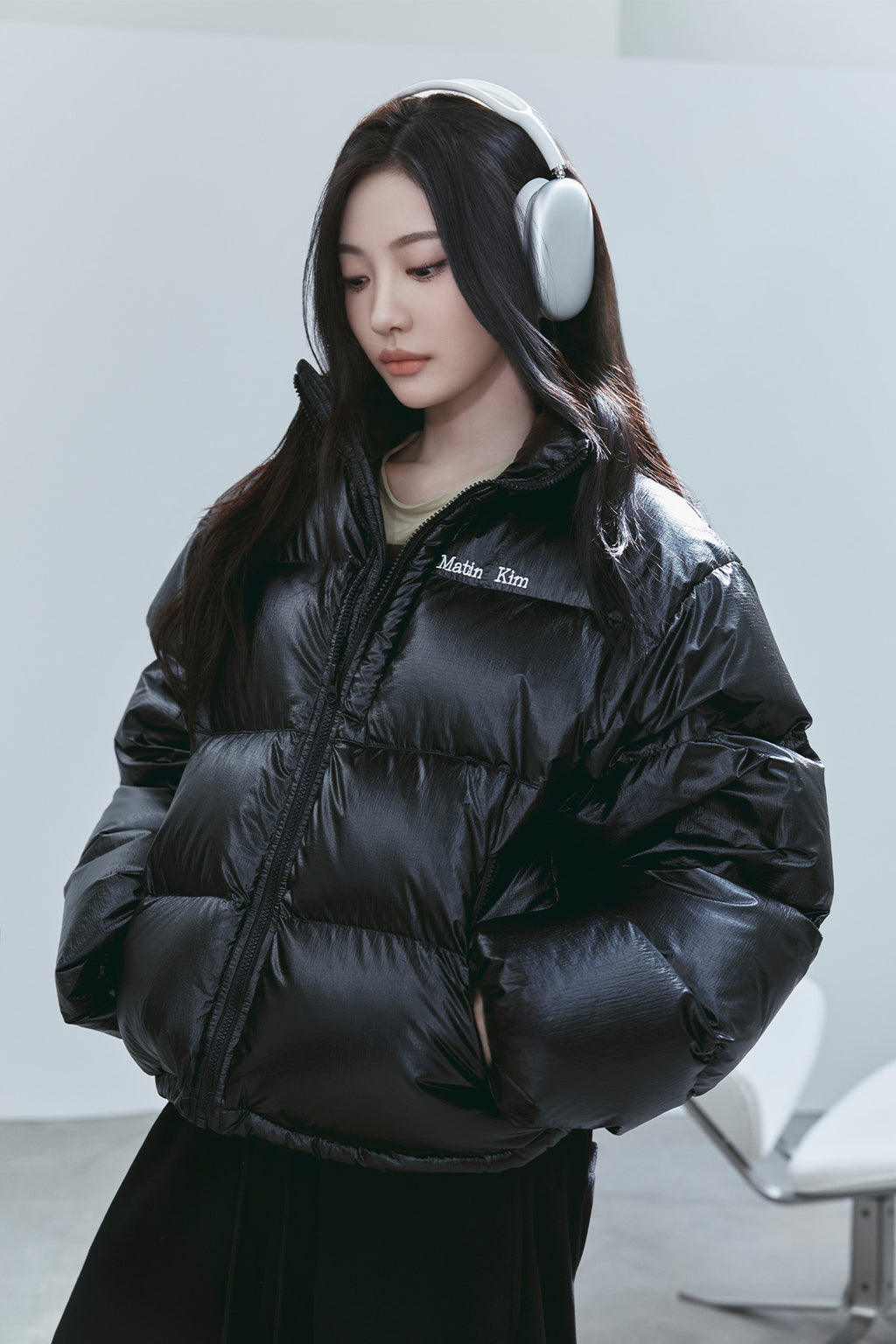 Matin Kim - Small Logo Volume Down Jumper (Black) product image 1 | TRAB K-Fashion Australia