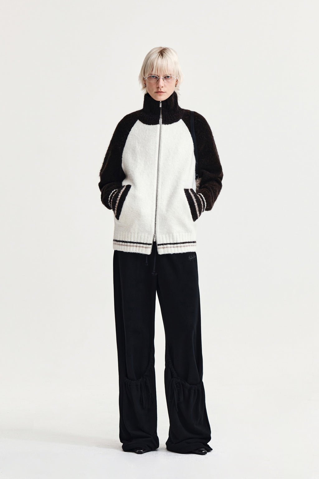 Matin Kim - High Neck Raglan Knit Zip Up (Dark Brown) product image 10 | TRAB K-Fashion Australia