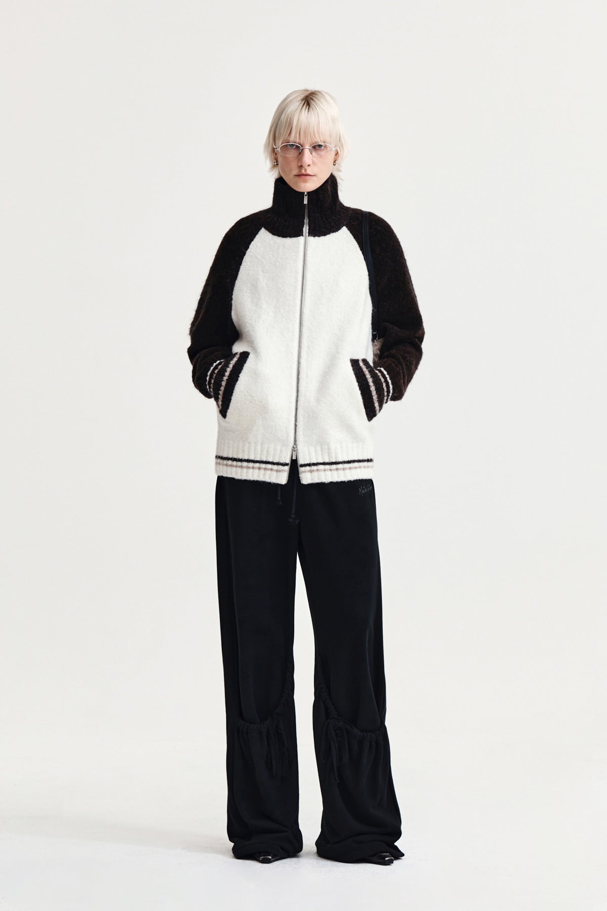 Matin Kim - High Neck Raglan Knit Zip Up (Dark Brown) product image 10 | TRAB K-Fashion Australia