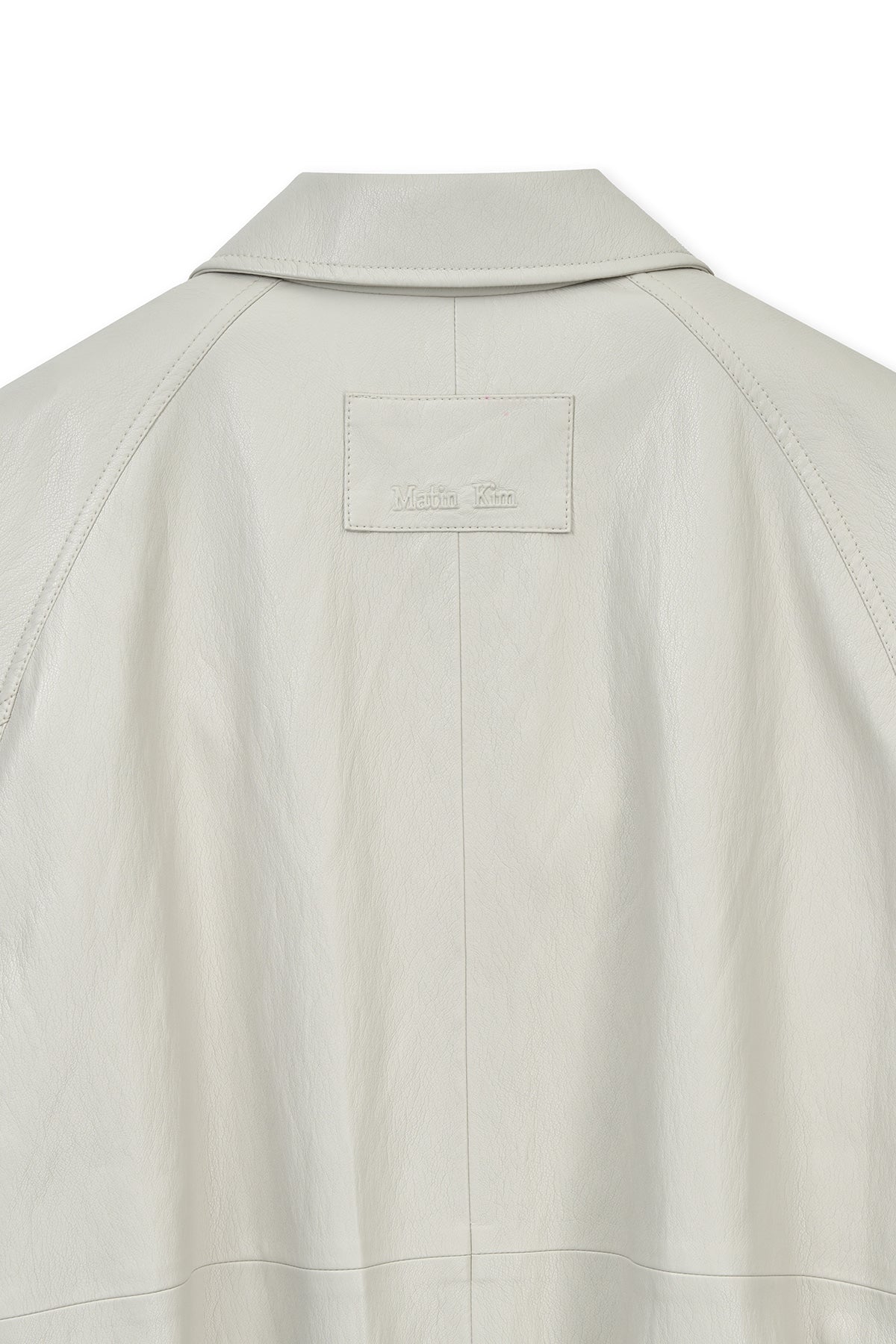 Matin Kim - Small Logo Faux Leather Zip Up Jumper (Light Grey) product image 5 | TRAB K-Fashion Australia
