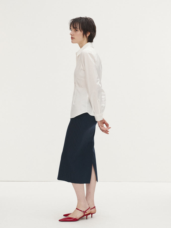 Tonywack - Striped Wool Long Pencil Skirt (Navy Pinstripe) product image 1 | TRAB K-Fashion Australia