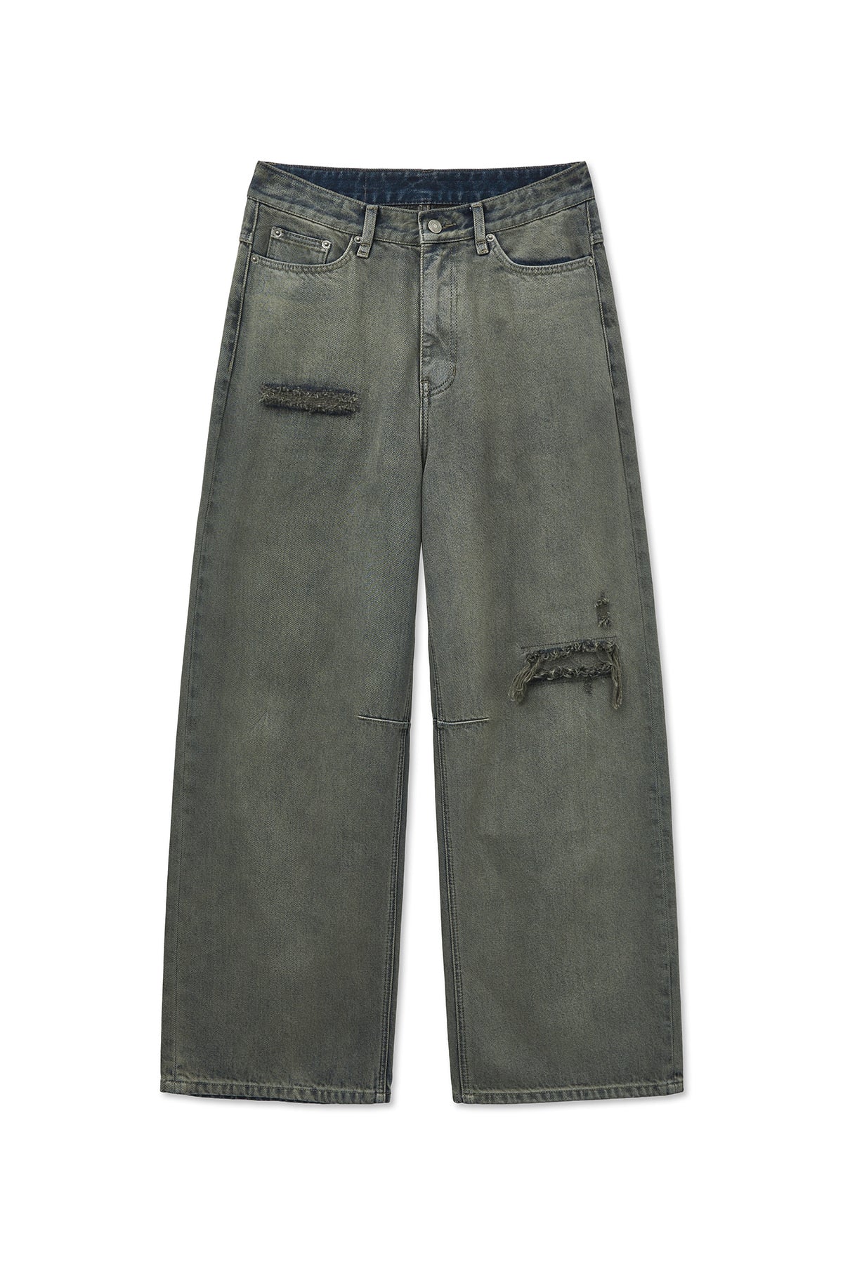 Matin Kim - Back Logo Wide Denim Pants (Smoke Blue) product image 1 | TRAB K-Fashion Australia