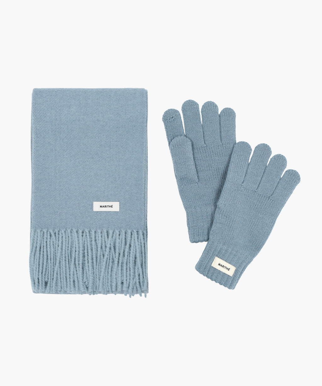 Marithe & Francois Girbaud - Regular Logo Muffler & Glove Set (Light Blue) product image 1 | TRAB K-Fashion Australia