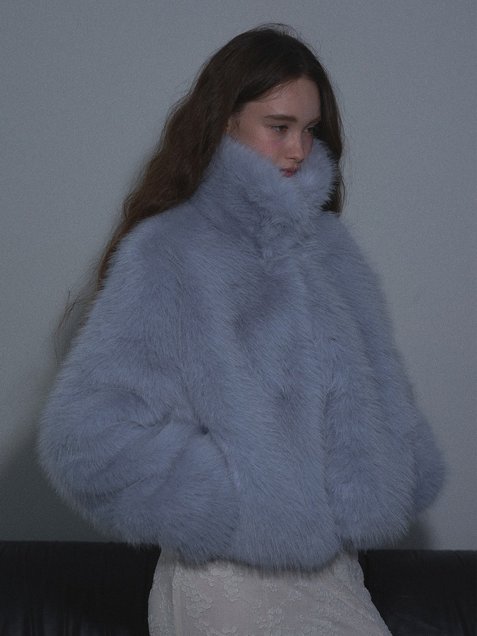 Margarin Fingers - Two-Way Collar Fur Jacket (Light Blue) product image 1 | TRAB K-Fashion Australia