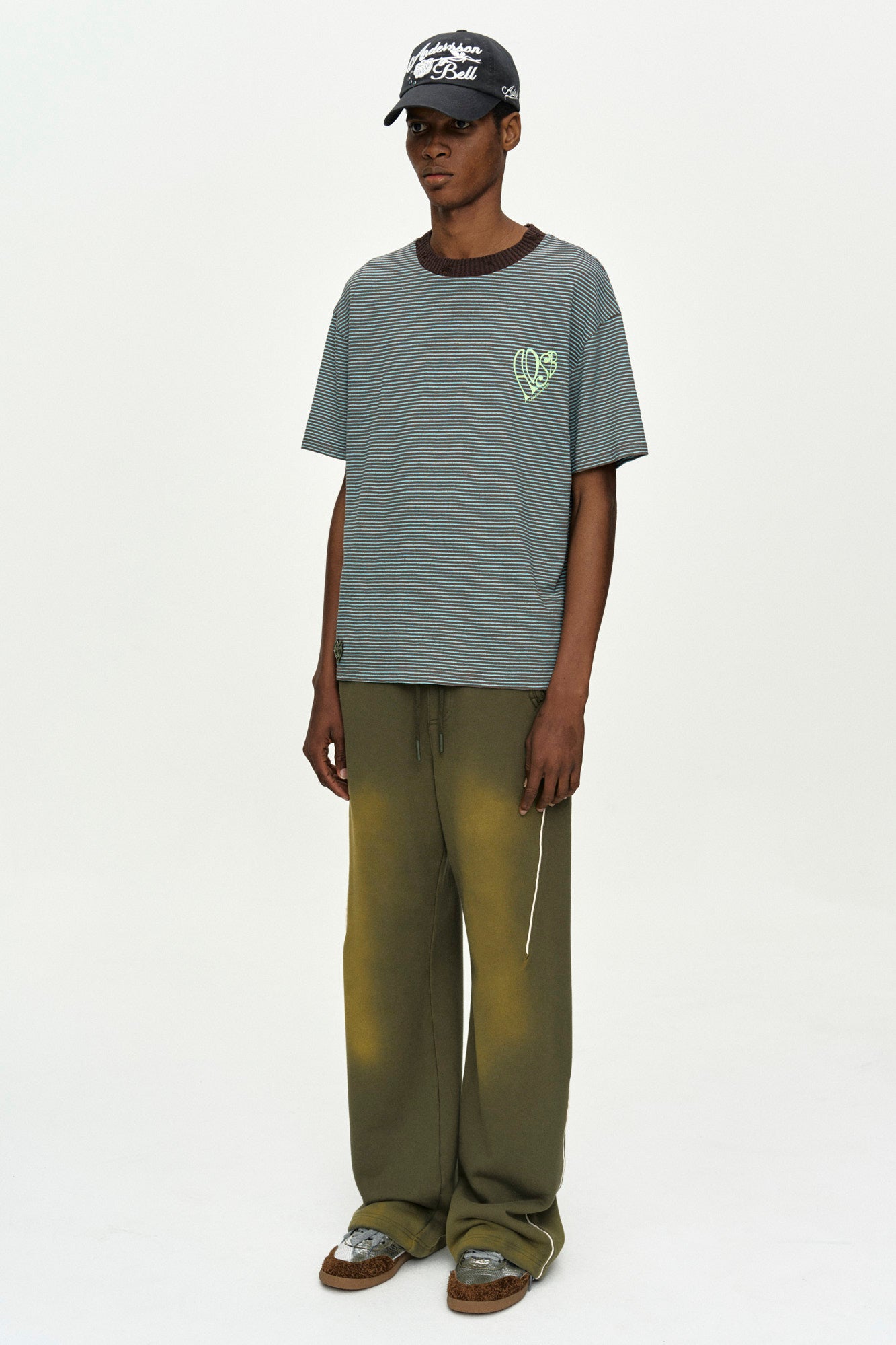 Andersson Bell - (essential) Heart Logo Stripe T-Shirt (Choco/Mint) product image 3 | TRAB K-Fashion Australia