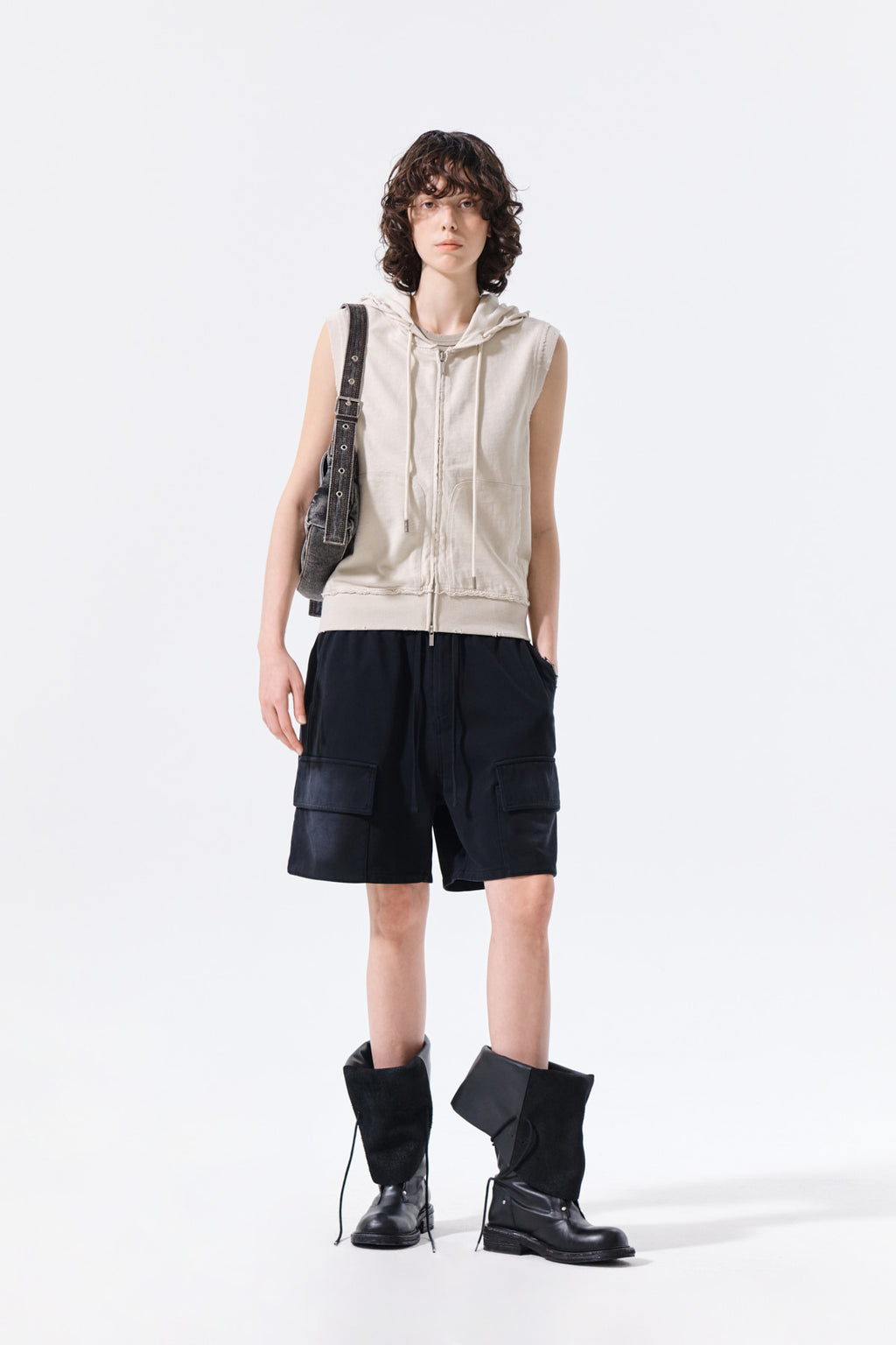 Matin Kim - Back Logo Jersey Hood Vest (Beige) product image 9 | TRAB K-Fashion Australia