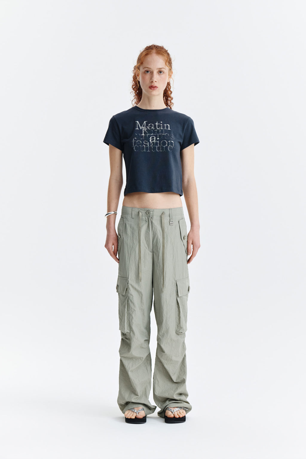 Matin Kim - Dusty Typo Graphic Crop Top (Charcoal) product image 11 | TRAB K-Fashion Australia