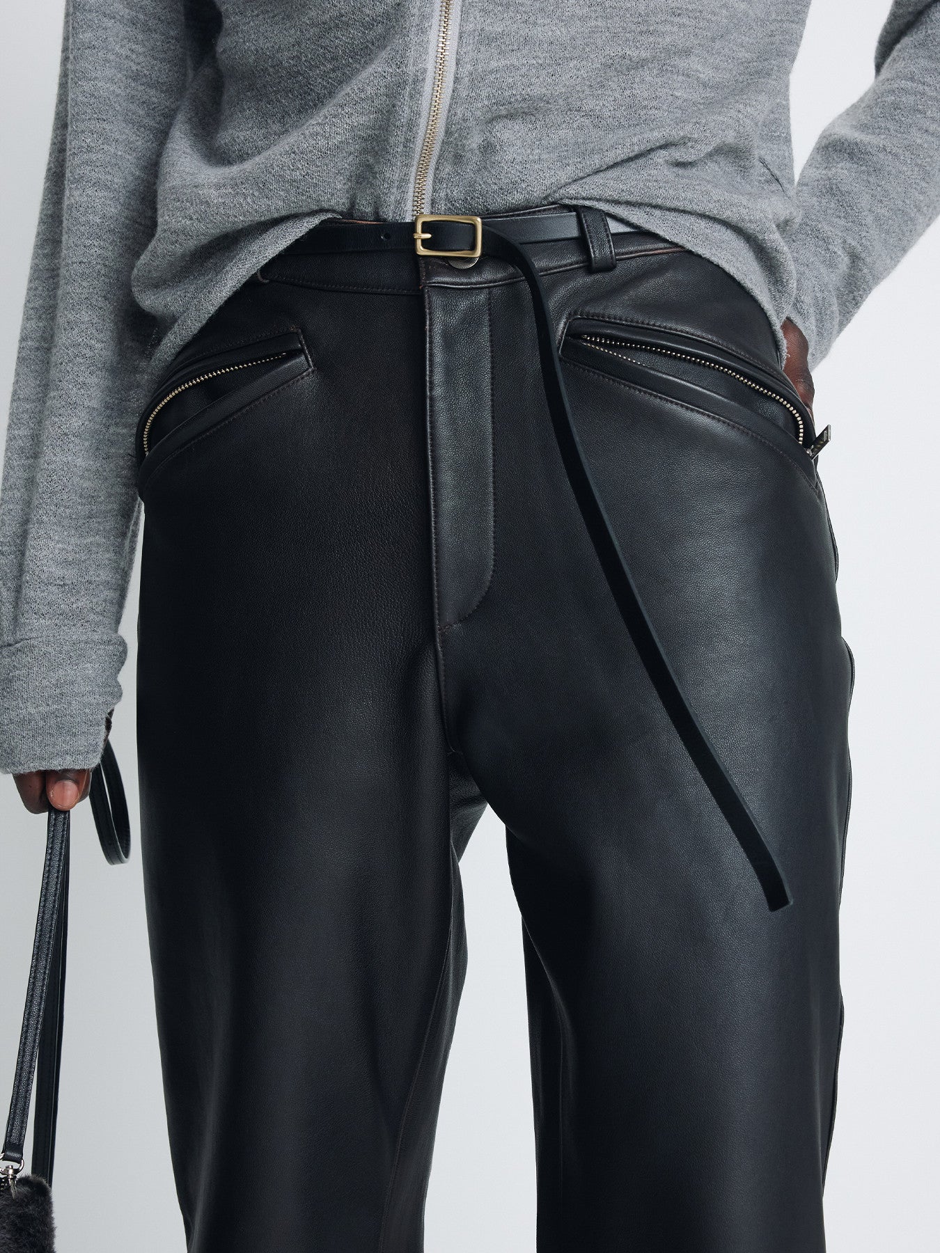 Tonywack - Lamb Leather Biker Pants (Midnight Brown) product image 1 | TRAB K-Fashion Australia