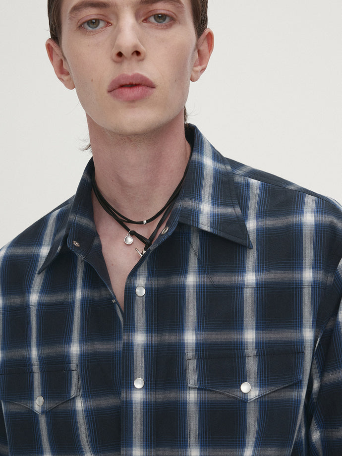 Tonywack - Checked Cotton Western Shirt Japanese Fabric (Navy/White) product image 6 | TRAB K-Fashion Australia