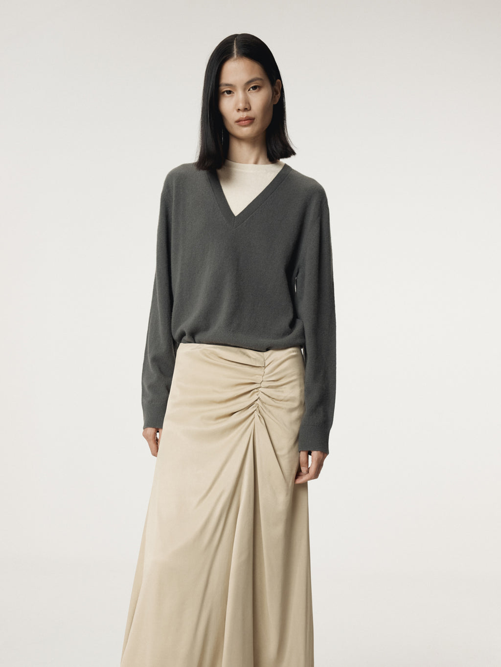 Recto - Asymmetric Shirring Skirt (Light Beige) product image 5 | TRAB K-Fashion Australia