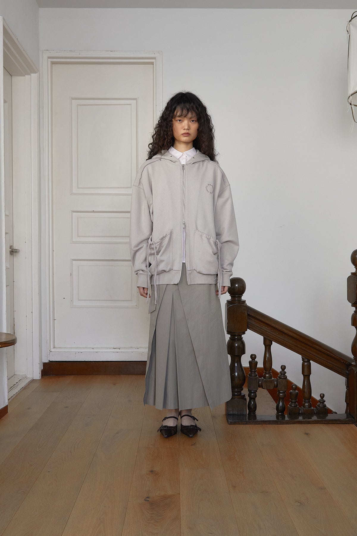 Matin Kim - Volume Pocket Hoody Zip Up (Beige) product image 7 | TRAB K-Fashion Australia