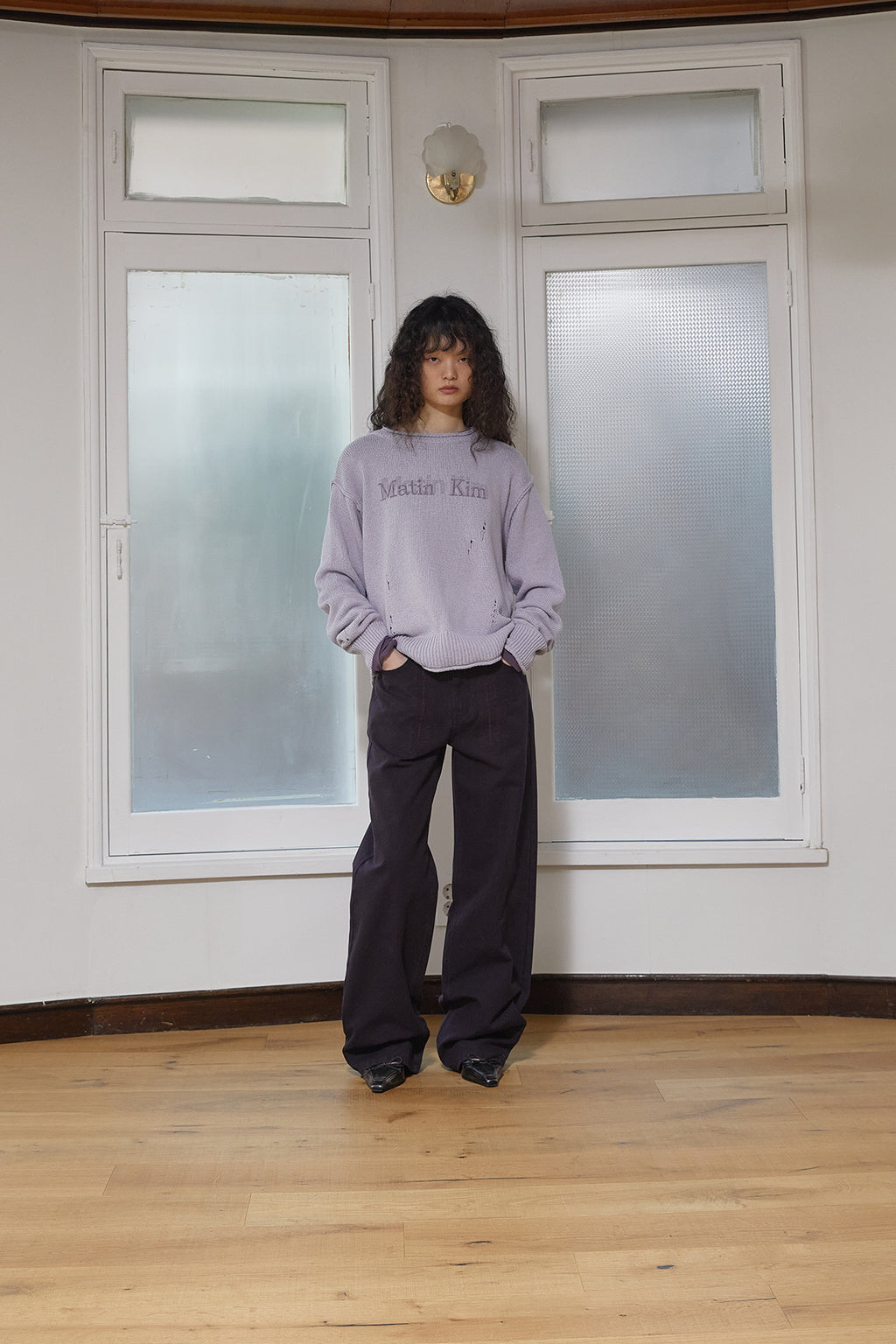 Matin Kim - Crack Logo Vintage Knit Pullover (Lilac) product image 5 | TRAB K-Fashion Australia