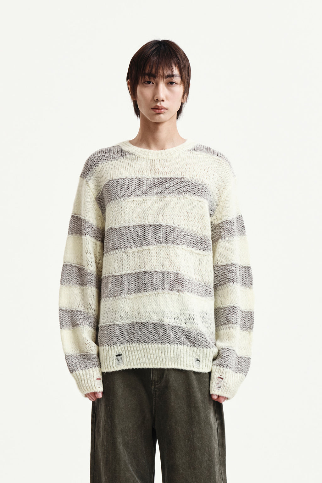 Matin Kim - Texture Block Stripe Knit Pullover (Light Yellow) product image 10 | TRAB K-Fashion Australia