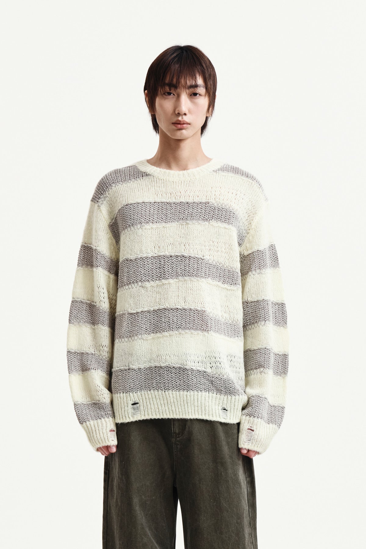 Matin Kim - Texture Block Stripe Knit Pullover (Light Yellow) product image 10 | TRAB K-Fashion Australia