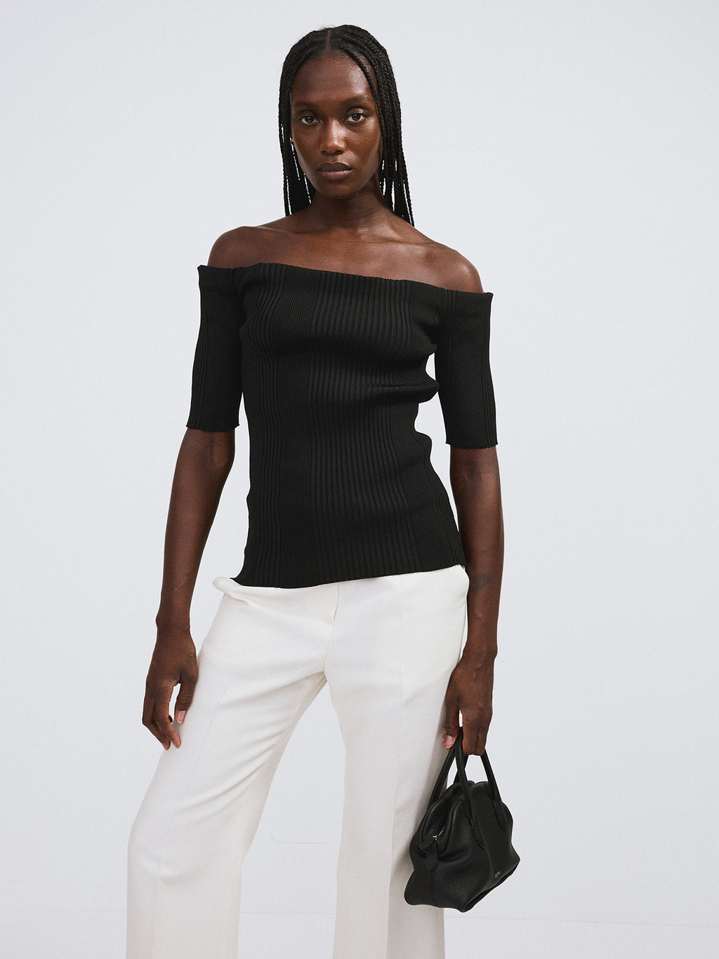 Recto - Off Shoulder Ribbed Knit Top (Black) product image 3 | TRAB K-Fashion Australia