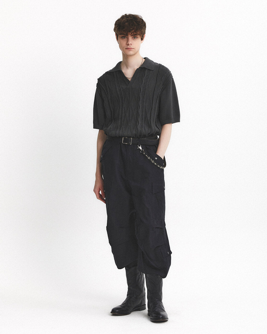 Eastlogue - Asymmetrical Cable Half Knit (Charcoal) product image 4 | TRAB K-Fashion Australia