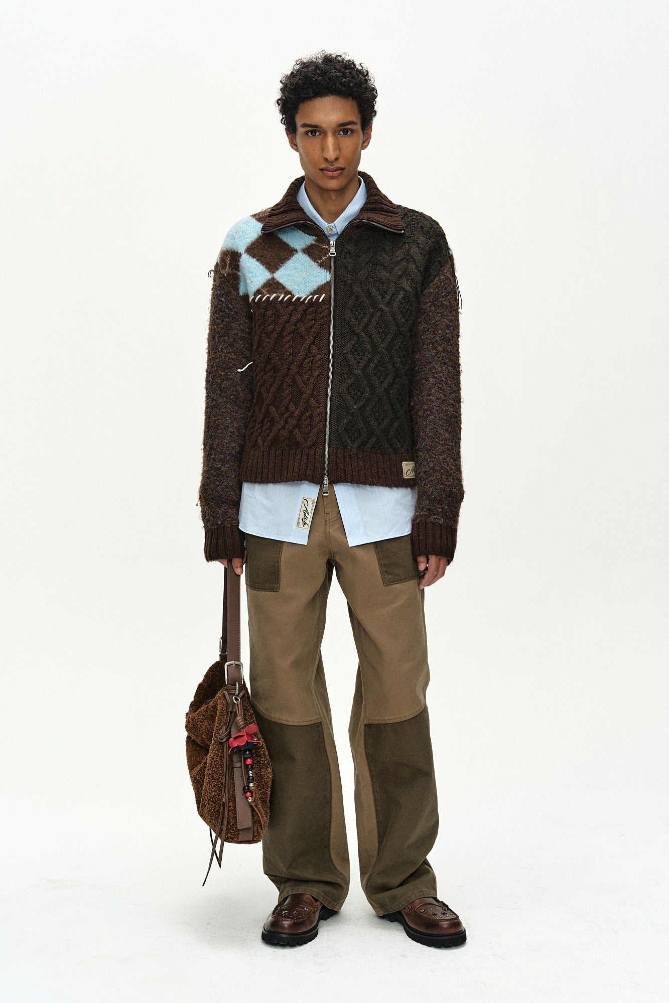 Andersson Bell - Austin Patchwork Washed Wide-Leg Jeans (khaki) (Khaki) product image 1 | TRAB K-Fashion Australia