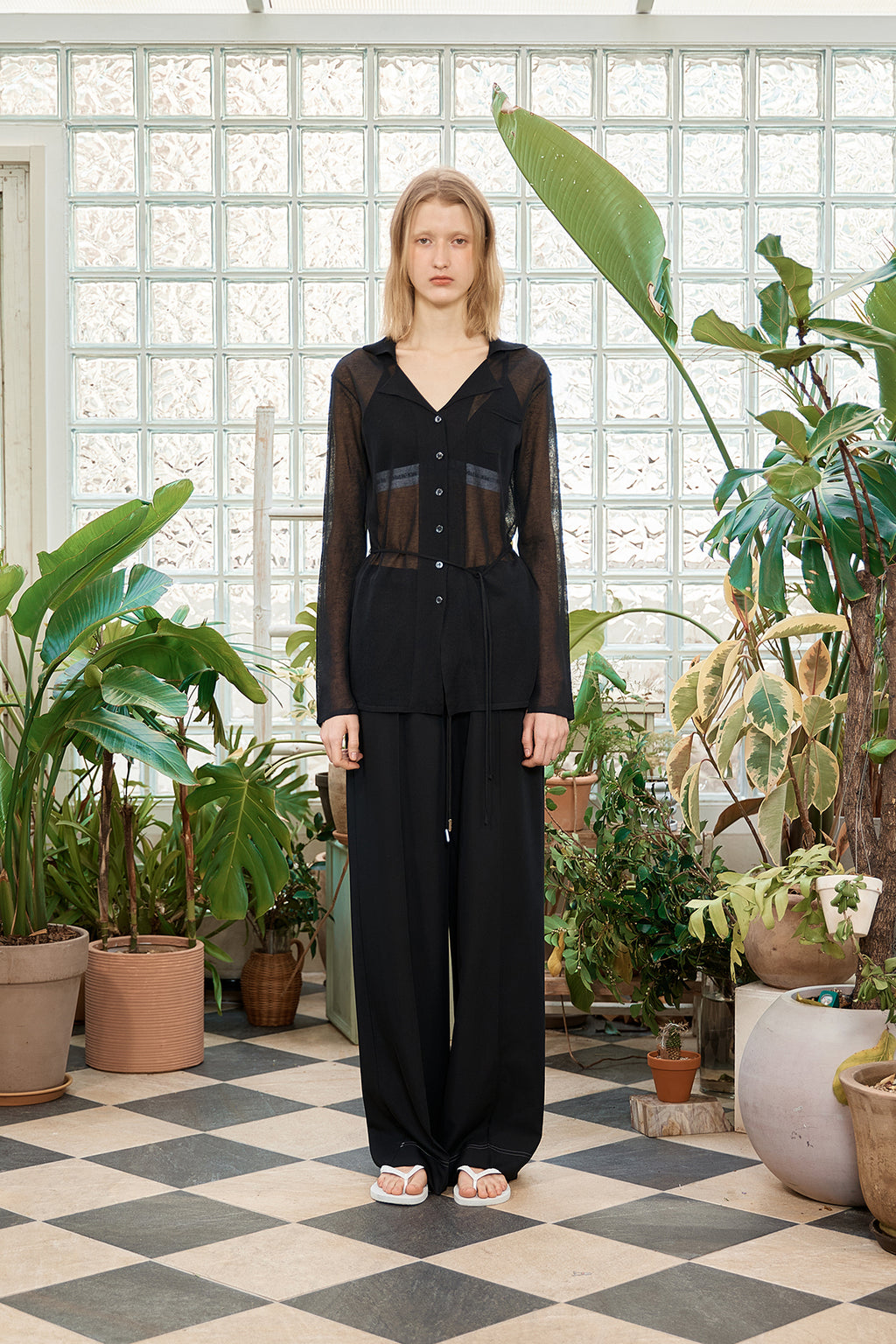 Matin Kim - String Point Plain Long Cardigan (Black) product image 6 | TRAB K-Fashion Australia