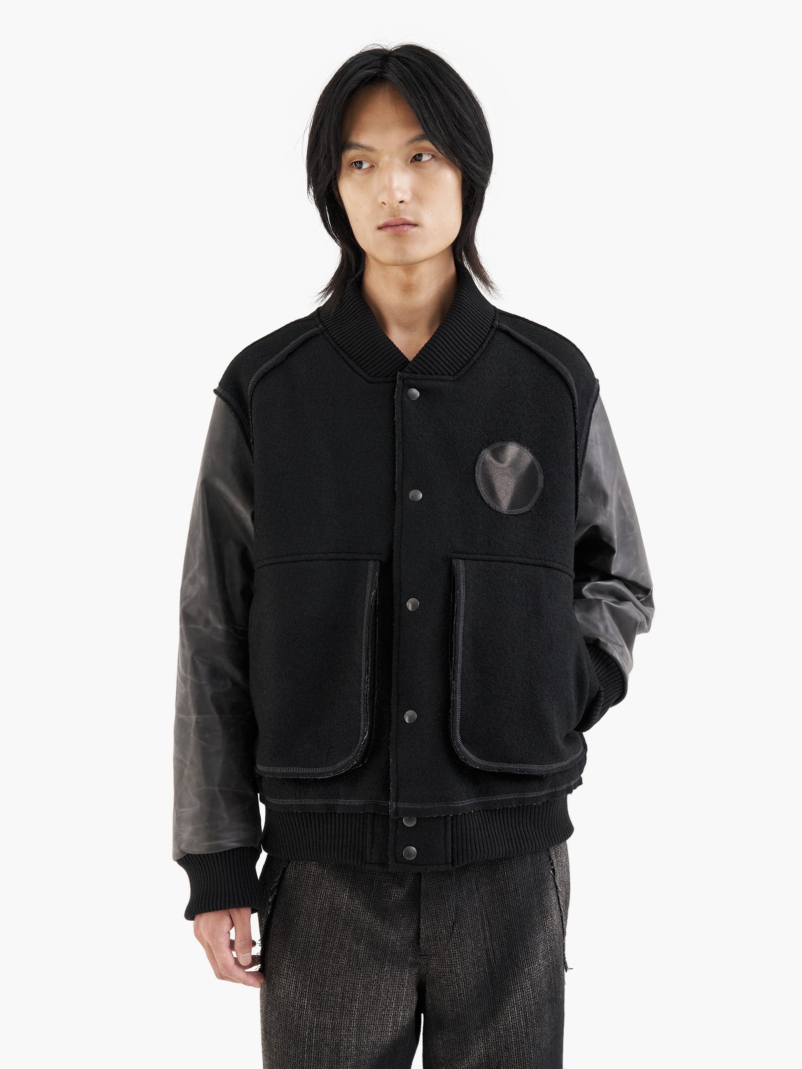 Jiyong Kim - Sun-Bleached Wool Varsity Jacket (Black) product image 2 | TRAB K-Fashion Australia