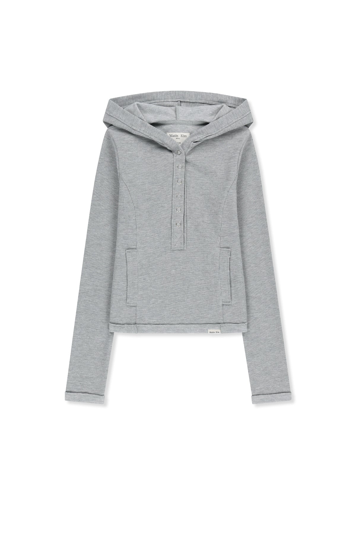 Matin Kim - Waffle Henley Neck Hood Top (Grey) product image 1 | TRAB K-Fashion Australia