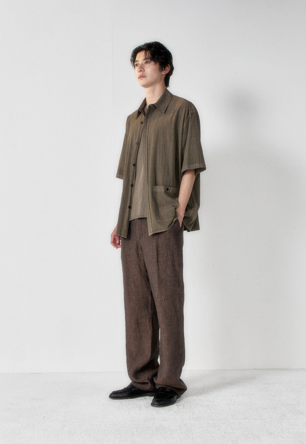 Art if acts - Garment Dyed Two Pocket Half Shirt (Moss Brown) product image 2 | TRAB K-Fashion Australia