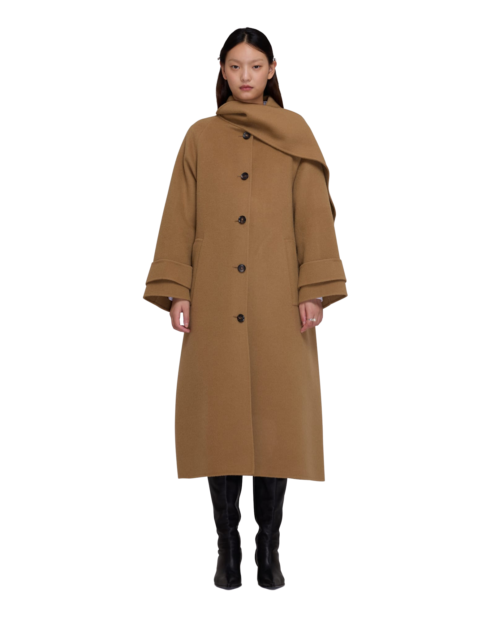 Kimhe Kim - Scarf Detail Long Coat (Beige) product image 23 | TRAB K-Fashion Australia