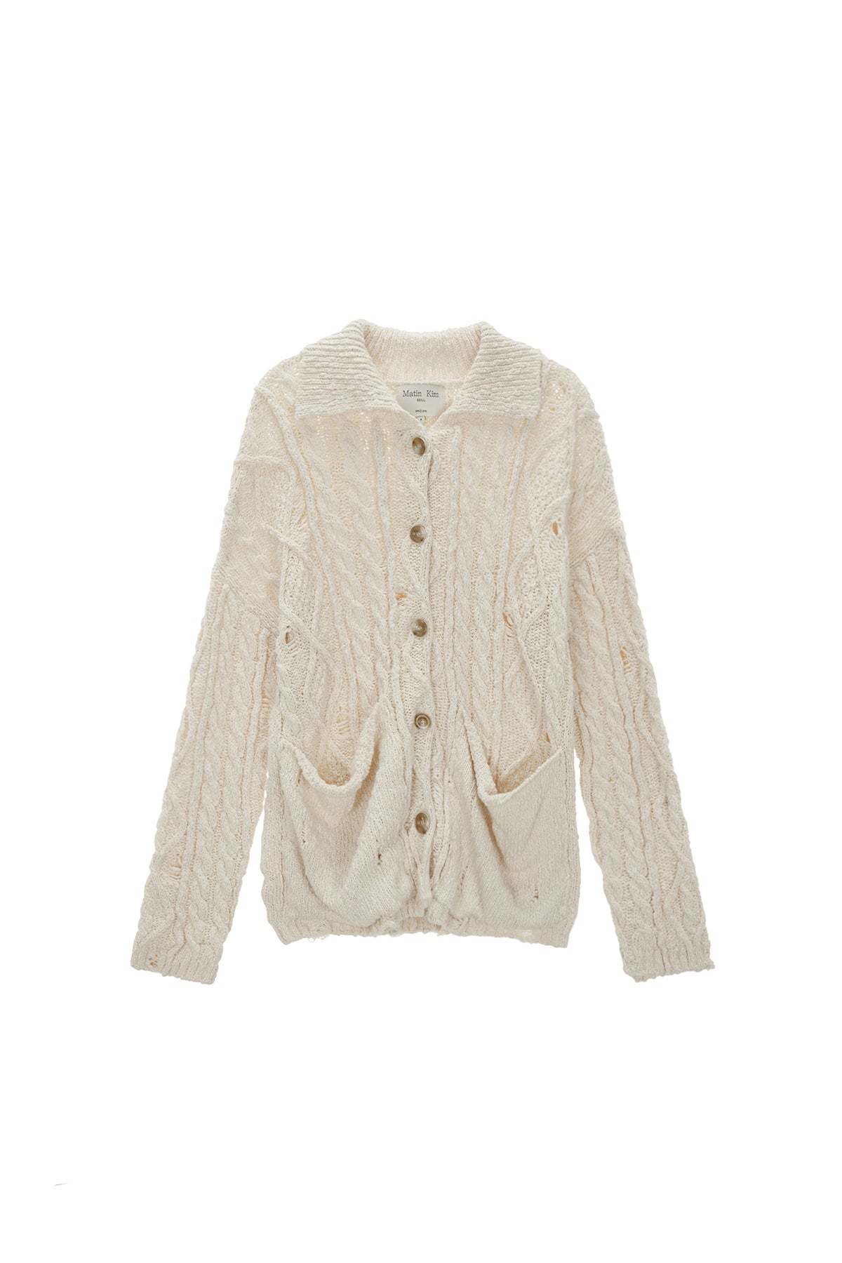 Matin Kim - Damage Cable Cardigan (Ivory) product image 1 | TRAB K-Fashion Australia