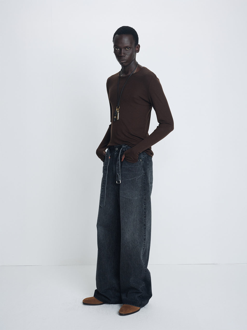 Tonywack - Wide-Leg Belted Denim Jeans (Faded Black) product image 3 | TRAB K-Fashion Australia
