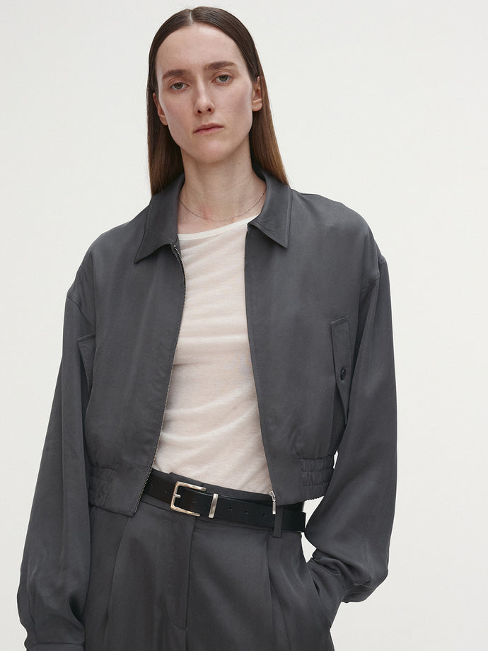 Tonywack - Satin Cropped Blouson Jacket (Carbon Grey) product image 6 | TRAB K-Fashion Australia