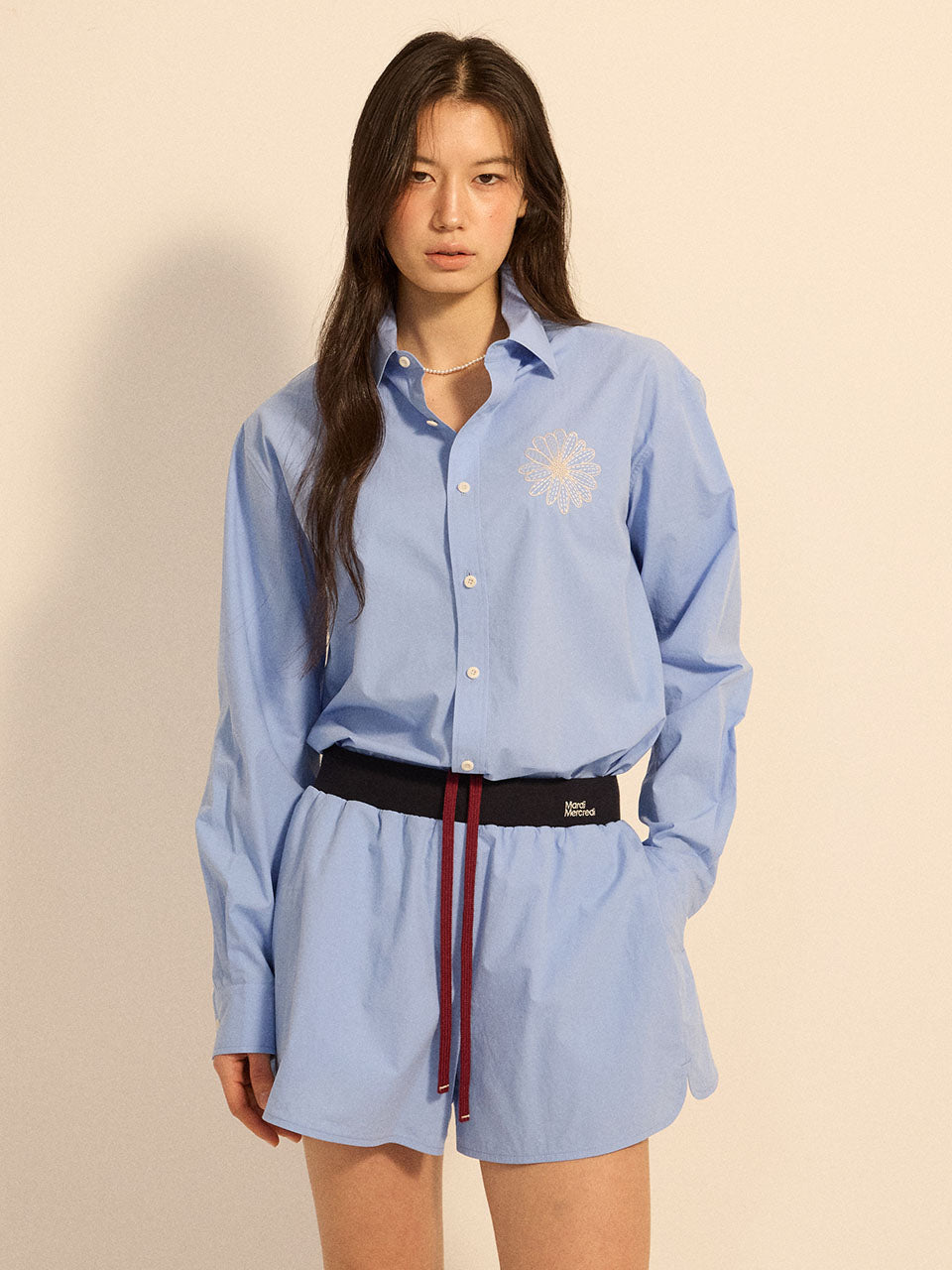 Mardi Mercredi - Cotton Shorts Contrast Waistband (Blue) product image 1 | TRAB K-Fashion Australia