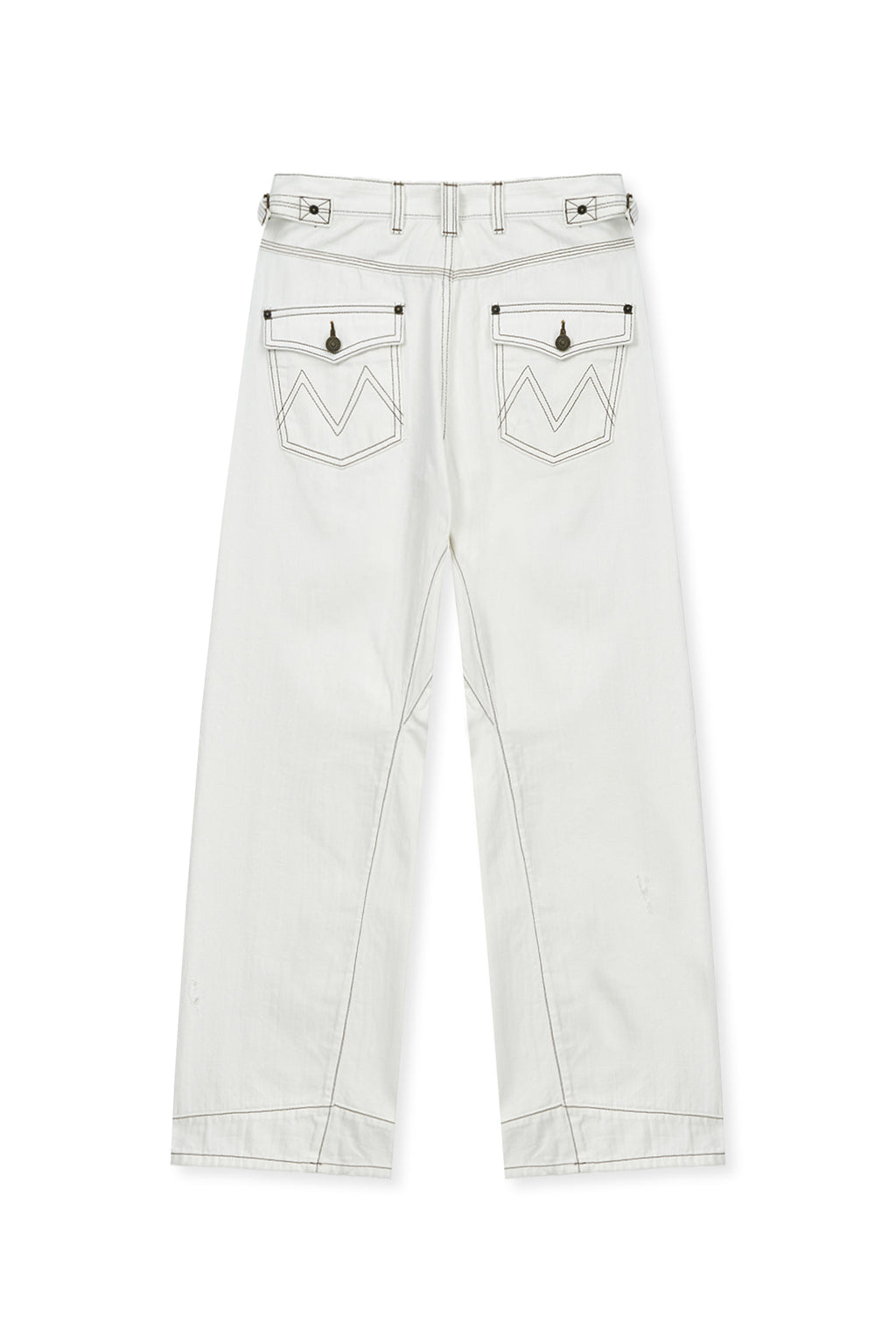 Matin Kim - Waist Buckle Stitch Point Twill Denim Pants (Ivory) product image 2 | TRAB K-Fashion Australia