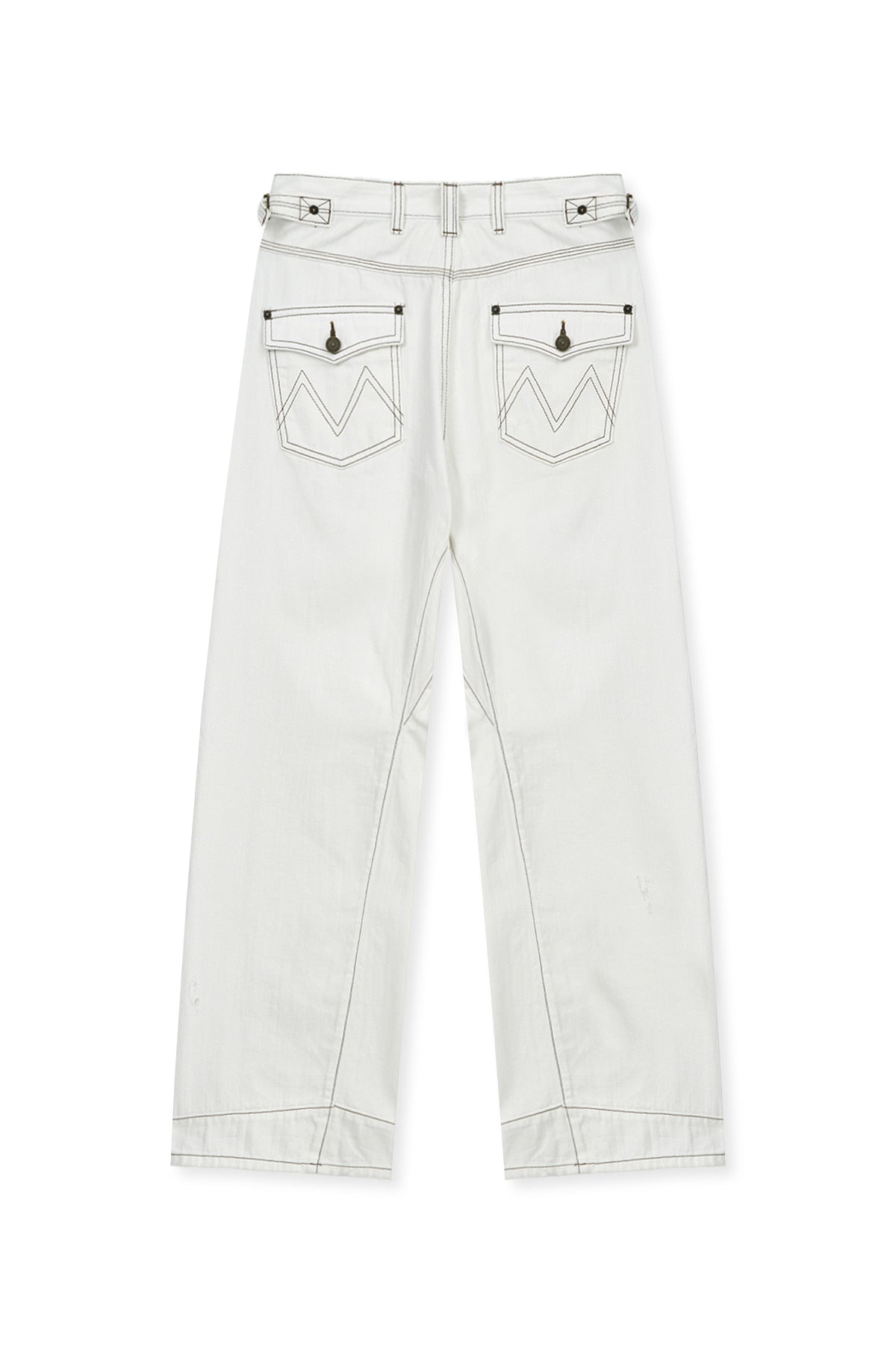 Matin Kim - Waist Buckle Stitch Point Twill Denim Pants (Ivory) product image 2 | TRAB K-Fashion Australia