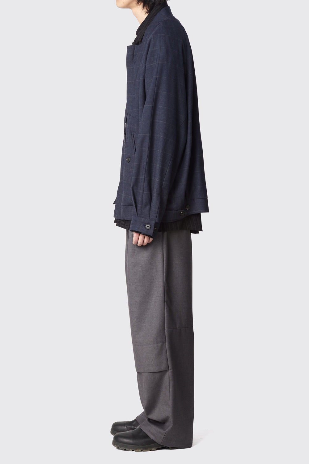 Hatchingroom - Non Collar Jacket Blue Charcoal Check (Wool) product image 9 | TRAB K-Fashion Australia