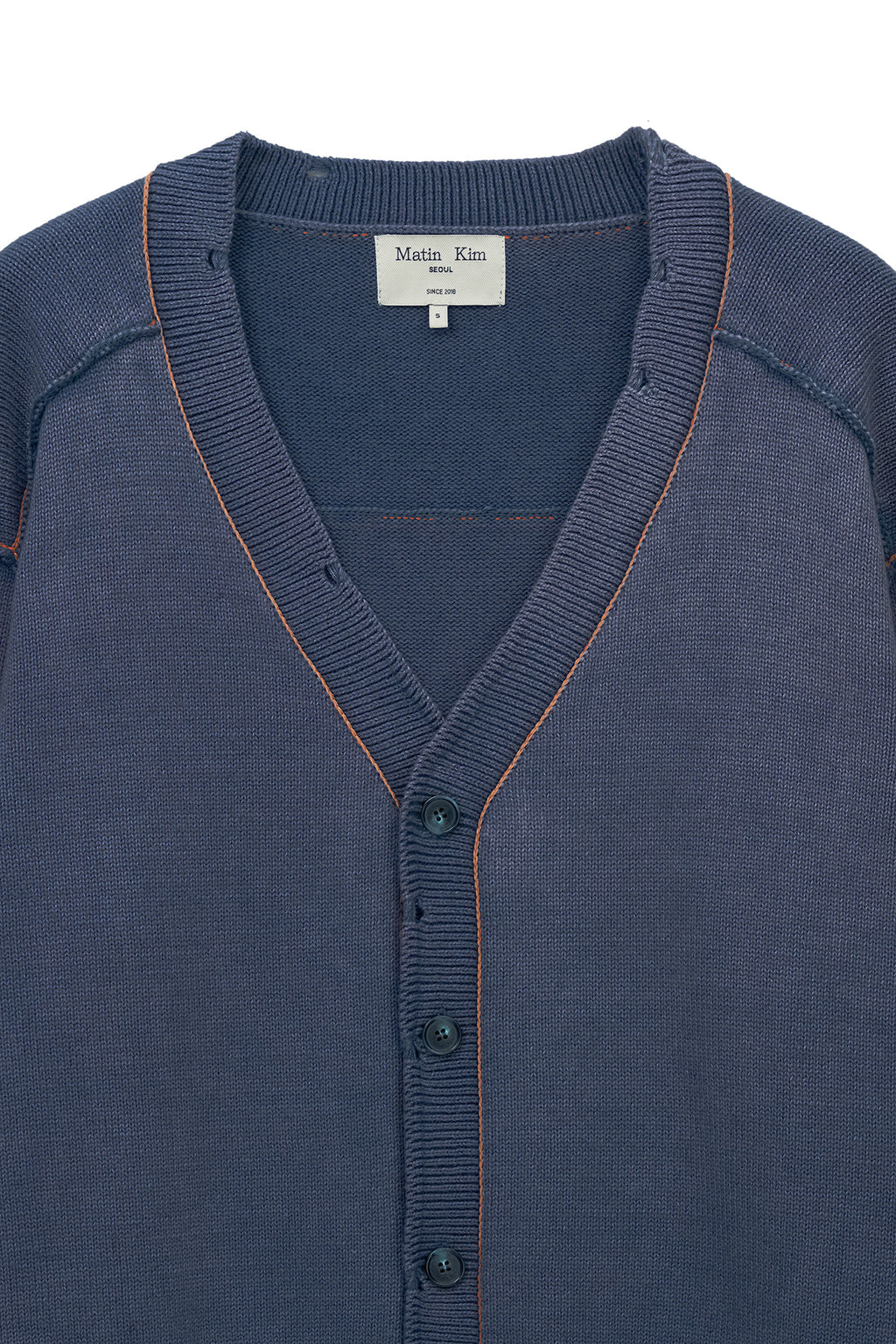 Matin Kim - Back Logo Line Point Knit Cardigan (Smoke Blue) product image 3 | TRAB K-Fashion Australia