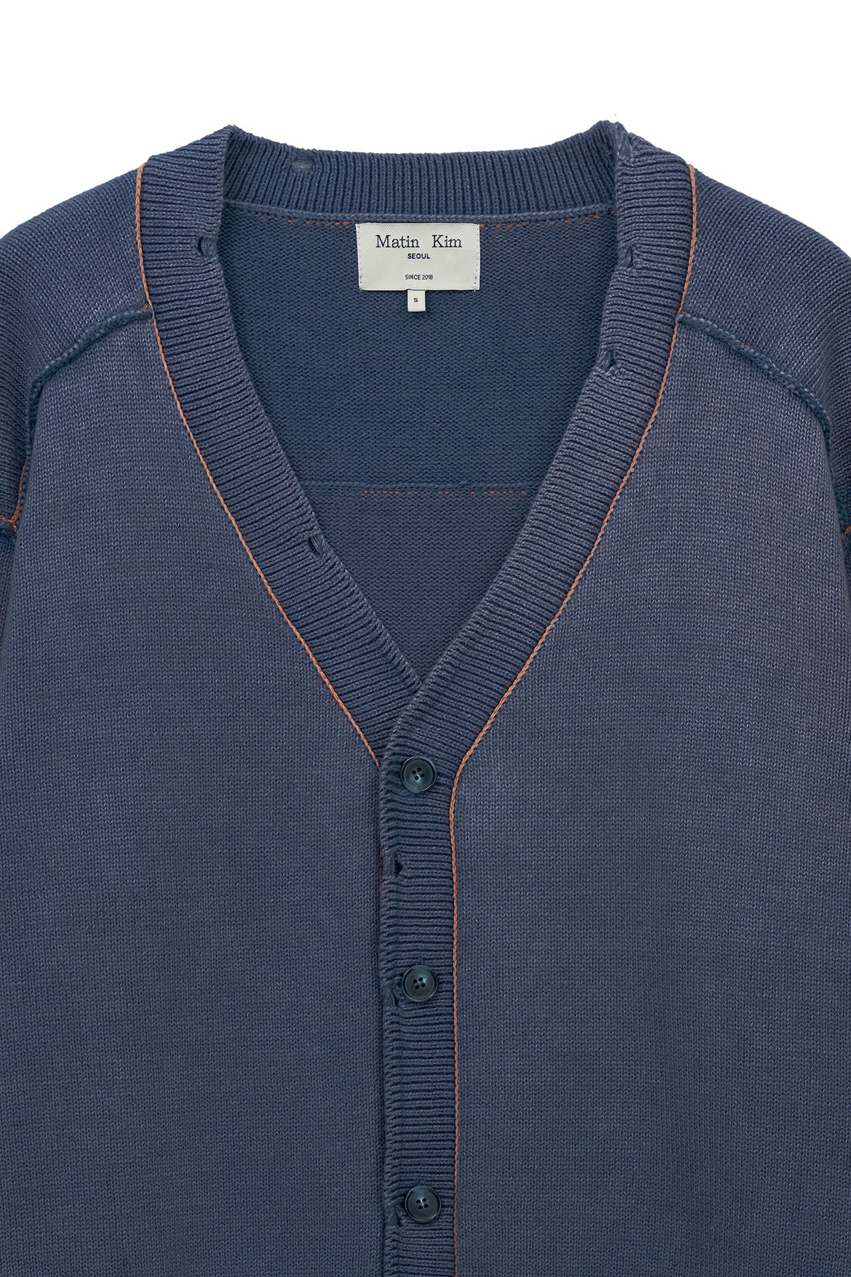 Matin Kim - Back Logo Line Point Knit Cardigan (Smoke Blue) product image 3 | TRAB K-Fashion Australia