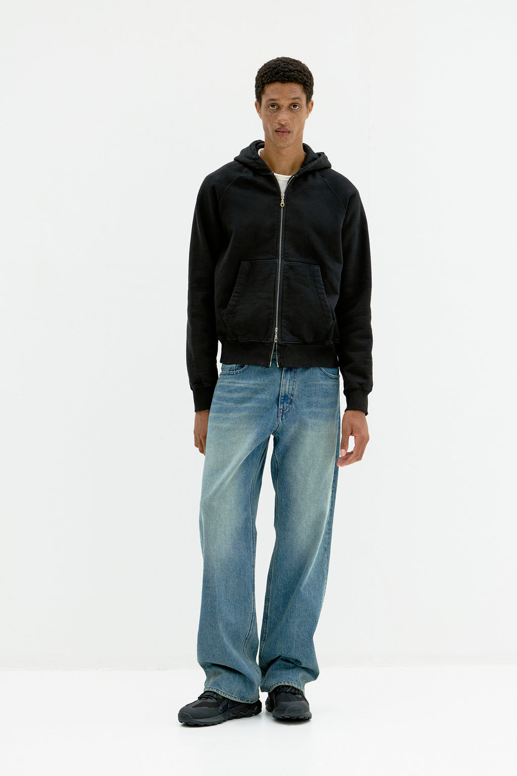Coor - Washed Raglan Hoodie Sweat Zip Up (Washed Black) product image 2 | TRAB K-Fashion Australia