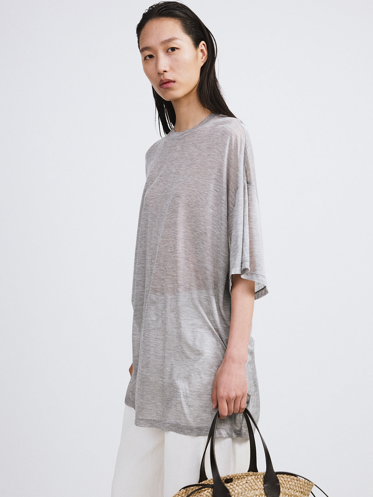 Recto - Oversized Sheer T-Shirt (Melange Grey) product image 3 | TRAB K-Fashion Australia