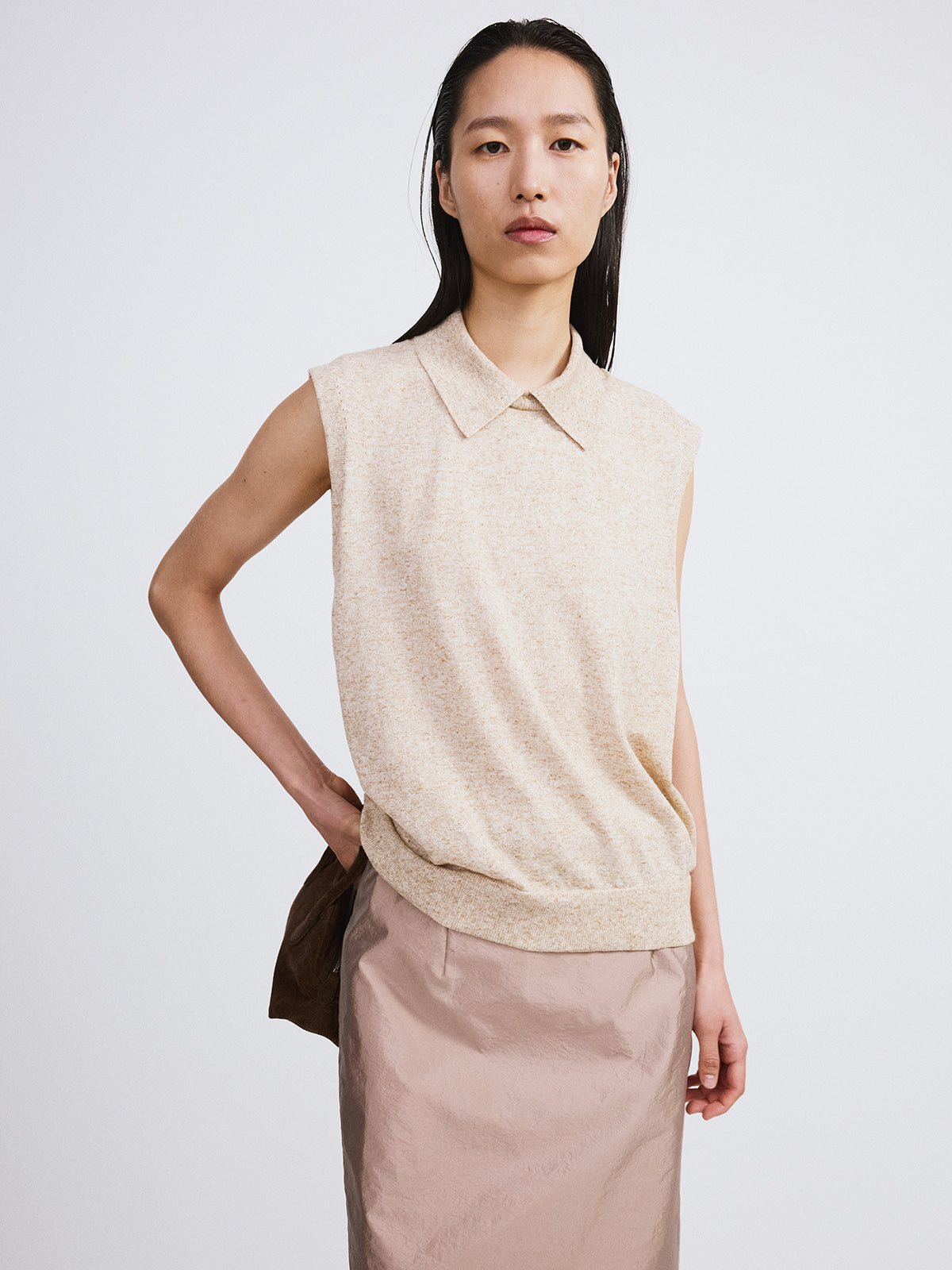 Recto - Linen Blend Polo Knit Vest (Oatmeal) product image 4 | TRAB K-Fashion Australia