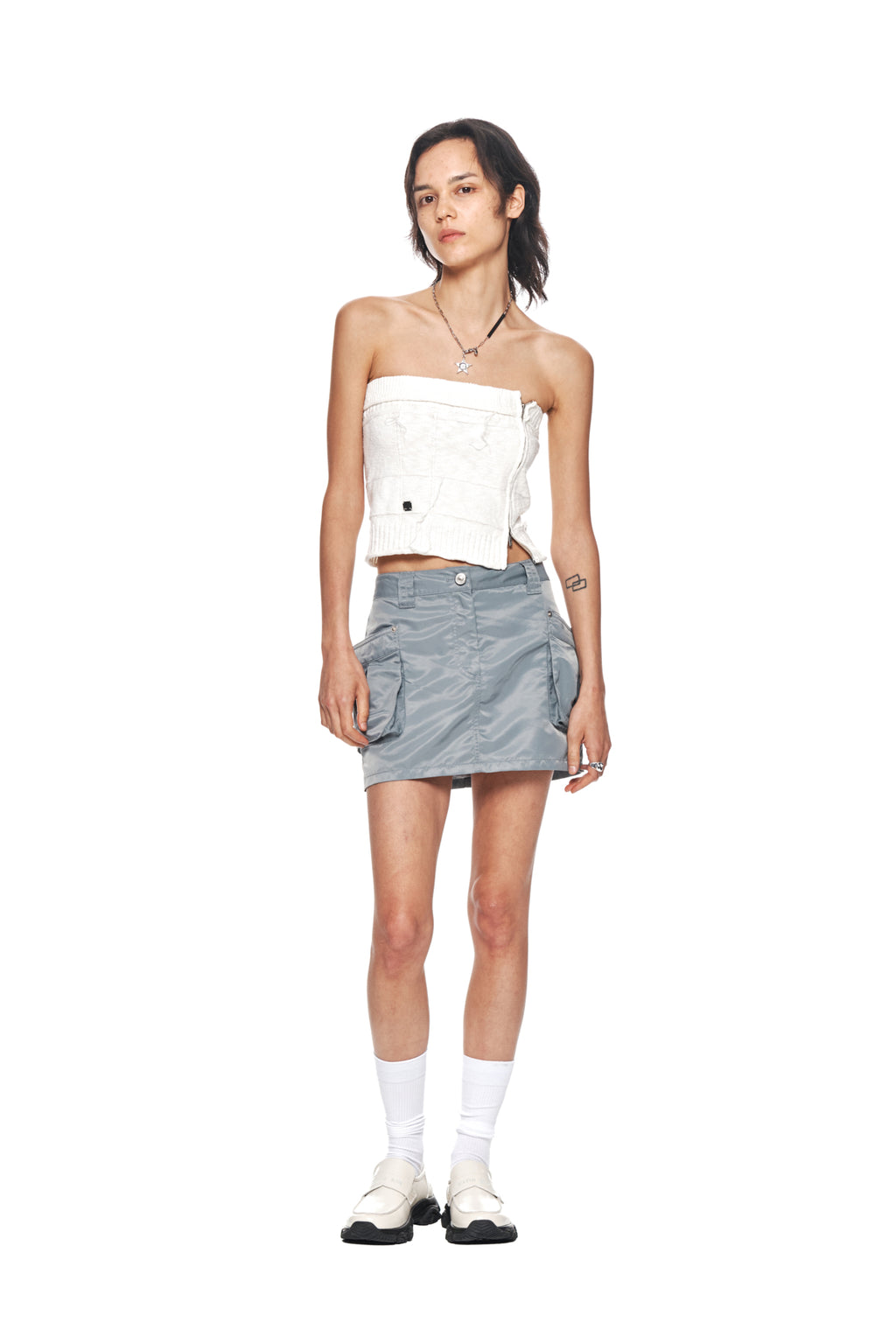 Matin Kim - Lowrise Nylon Cargo Mini Skirt (Grey) product image 8 | TRAB K-Fashion Australia