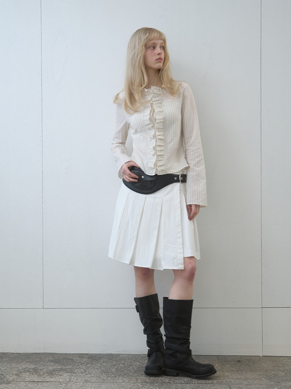 Kijun - Ruffle Detail Shirt (Light Beige) product image 7 | TRAB K-Fashion Australia