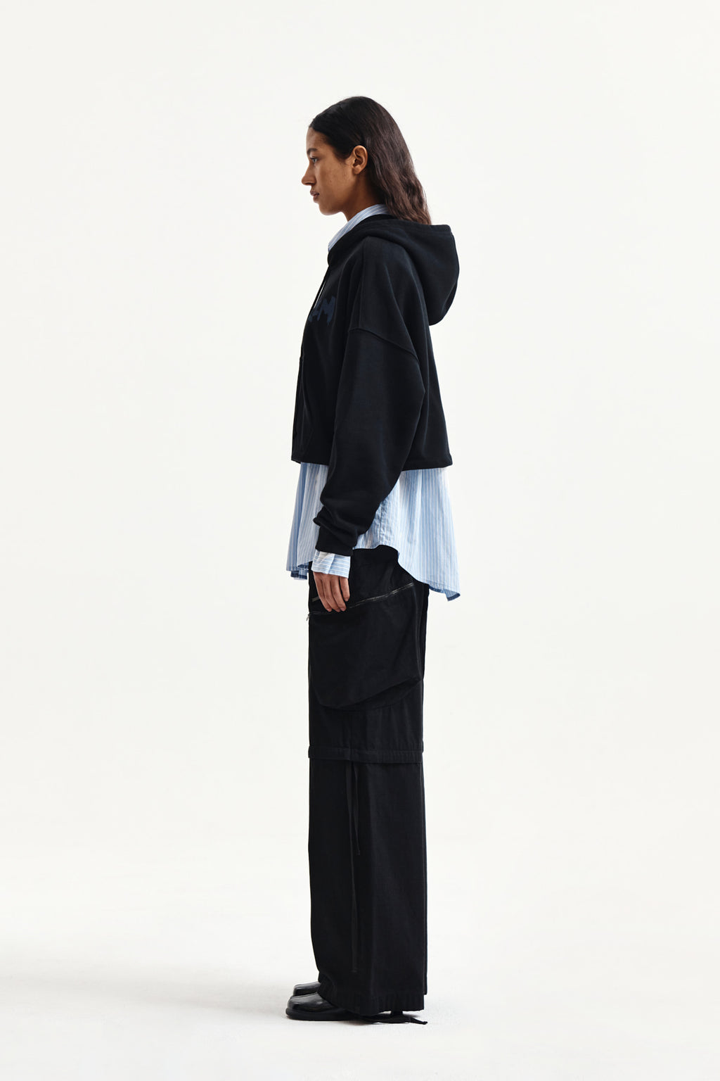 Matin Kim - Graffiti Logo Crop Hoody Zip Up (Black) product image 6 | TRAB K-Fashion Australia