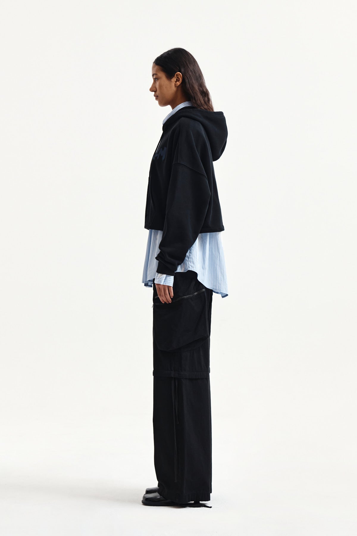 Matin Kim - Graffiti Logo Crop Hoody Zip Up (Black) product image 6 | TRAB K-Fashion Australia