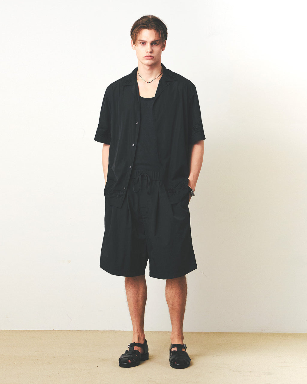 Eastlogue - Breezy Embroidered Half Shirts (Black) product image 1 | TRAB K-Fashion Australia